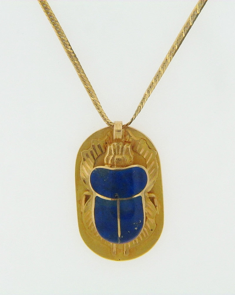 22K YELLOW GOLD LAPIS LAZULI BEETLE PENDANT