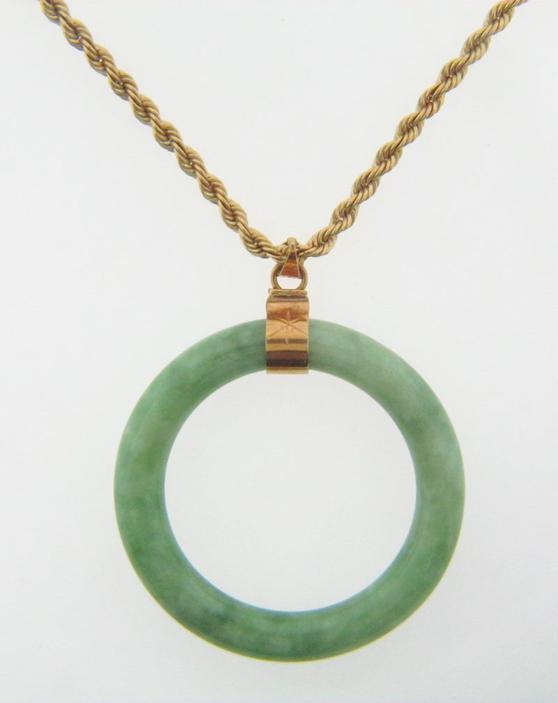 14K+18K YELLOW GOLD GREEN JADE PENDANT