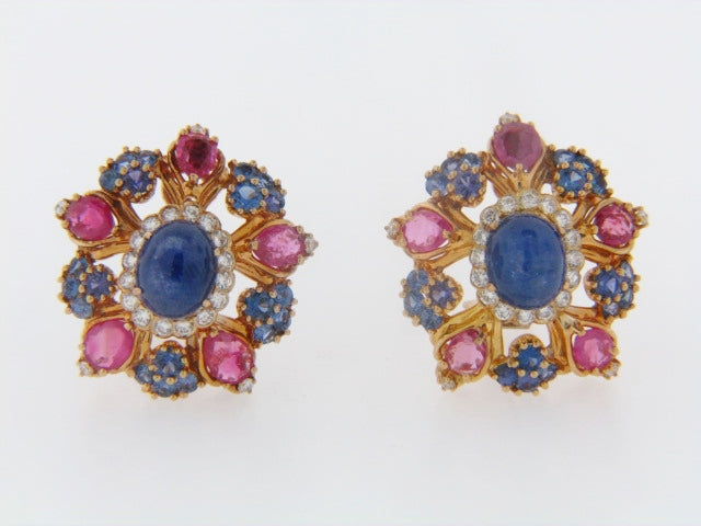 18K-YG MULTI-GEM SET EARRINGS | 18 Karat Appraisers | Beverly Hills, CA | Fine Jewelry