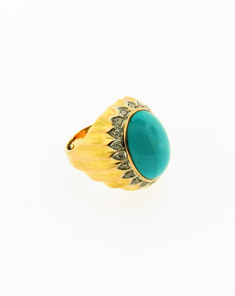 14K Yellow Gold Turquoise and Diamond Ring | 18 Karat Appraisers | Beverly Hills, CA | Fine Jewelry