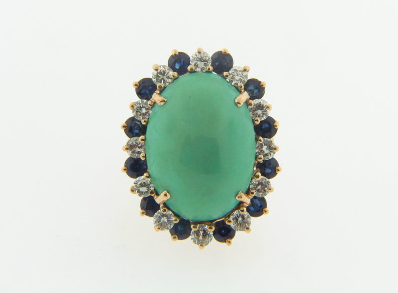 14K Yellow Gold Turquoise, Diamond, and Sapphire Ring | 18 Karat Appraisers | Beverly Hills, CA | Fine Jewelry