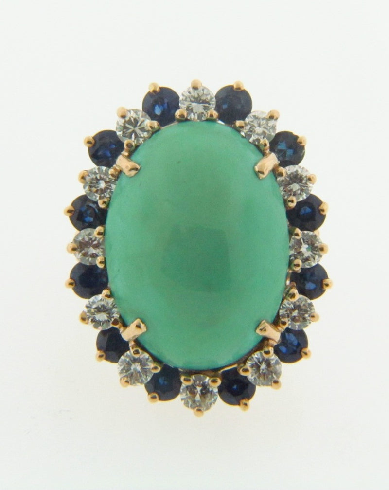 14K Yellow Gold Turquoise, Diamond, and Sapphire Ring | 18 Karat Appraisers | Beverly Hills, CA | Fine Jewelry