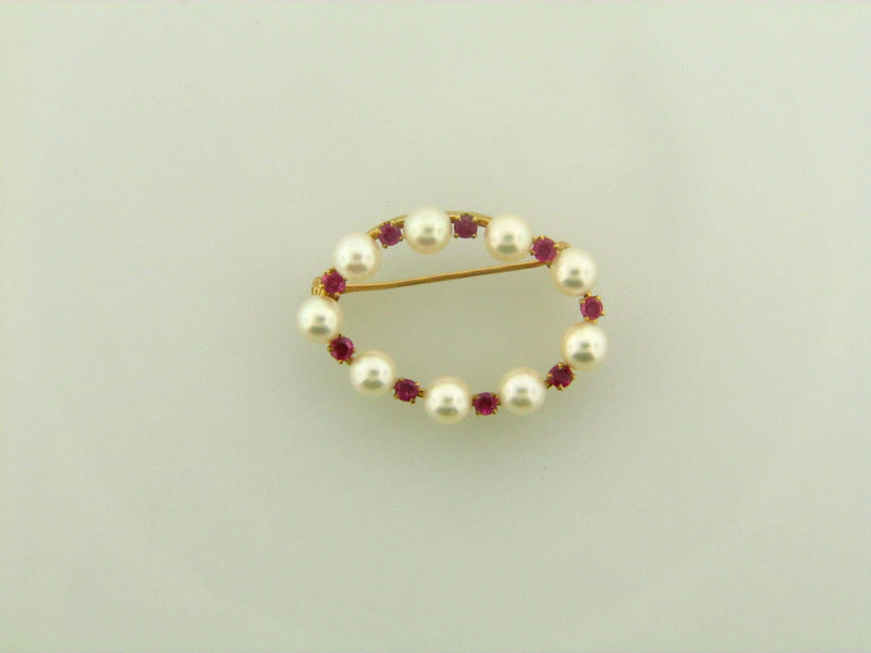14K Rose Gold Pearl and Rubies Brooch/Pin | 18 Karat Appraisers | Beverly Hills, CA | Fine Jewelry