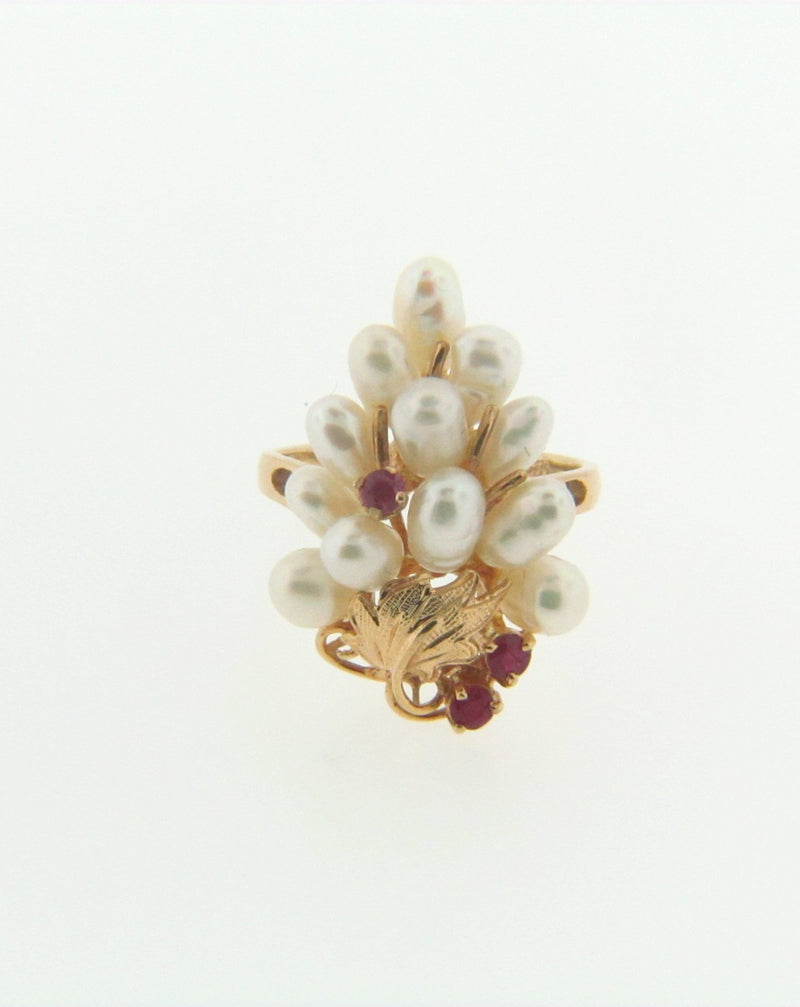 Retro, 14K Yellow Gold Pearl and Ruby Ring | 18 Karat Appraisers | Beverly Hills, CA | Fine Jewelry