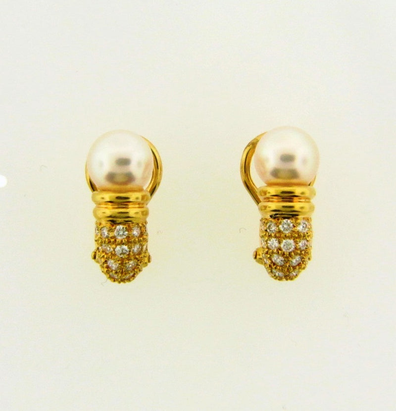 18K Yellow Gold, Pearl and Diamond Earrings by Mikimoto | 18 Karat Appraisers | Beverly Hills, CA | Fine Jewelry