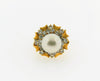 18K Yellow Gold, White Cultured Pearl and Diamond Ring