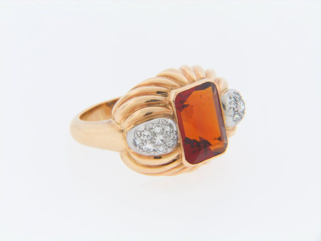 18K-YG MADEIRA CITRINE AND DIAMOND RING