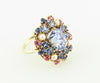 14K Yellow Gold, Sapphire and Pearl Cluster Ring