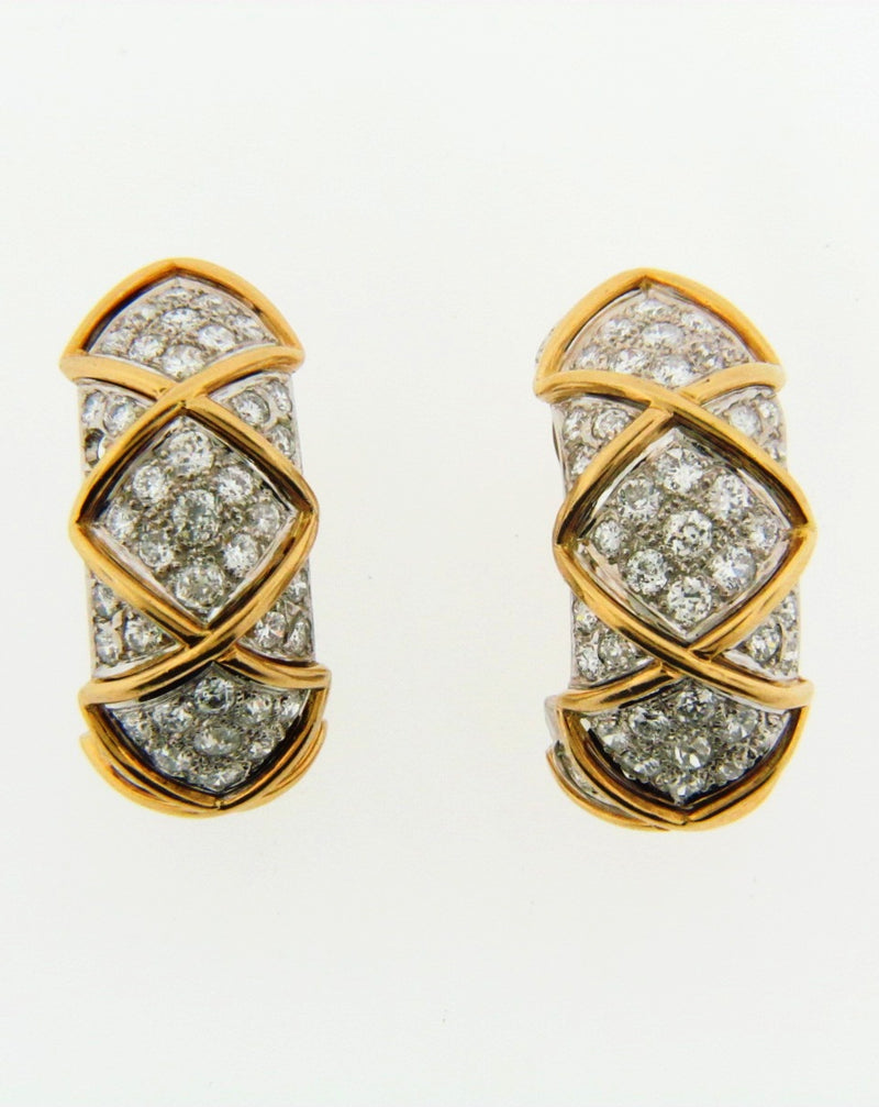 18K Yellow Gold, White Gold Diamond Hoop Earrings