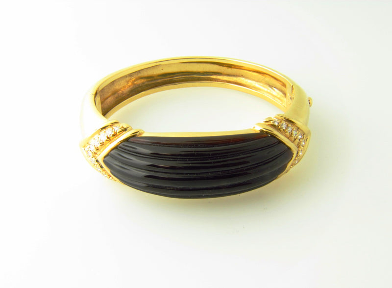 18K Yellow Gold, Onyx and Diamond Bangle Bracelet | 18 Karat Appraisers | Beverly Hills, CA | Fine Jewelry