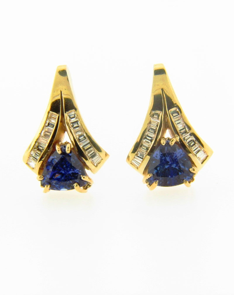 14K Yellow Gold Tanzanite and Diamond Earrings | 18 Karat Appraisers | Beverly Hills, CA | Fine Jewelry