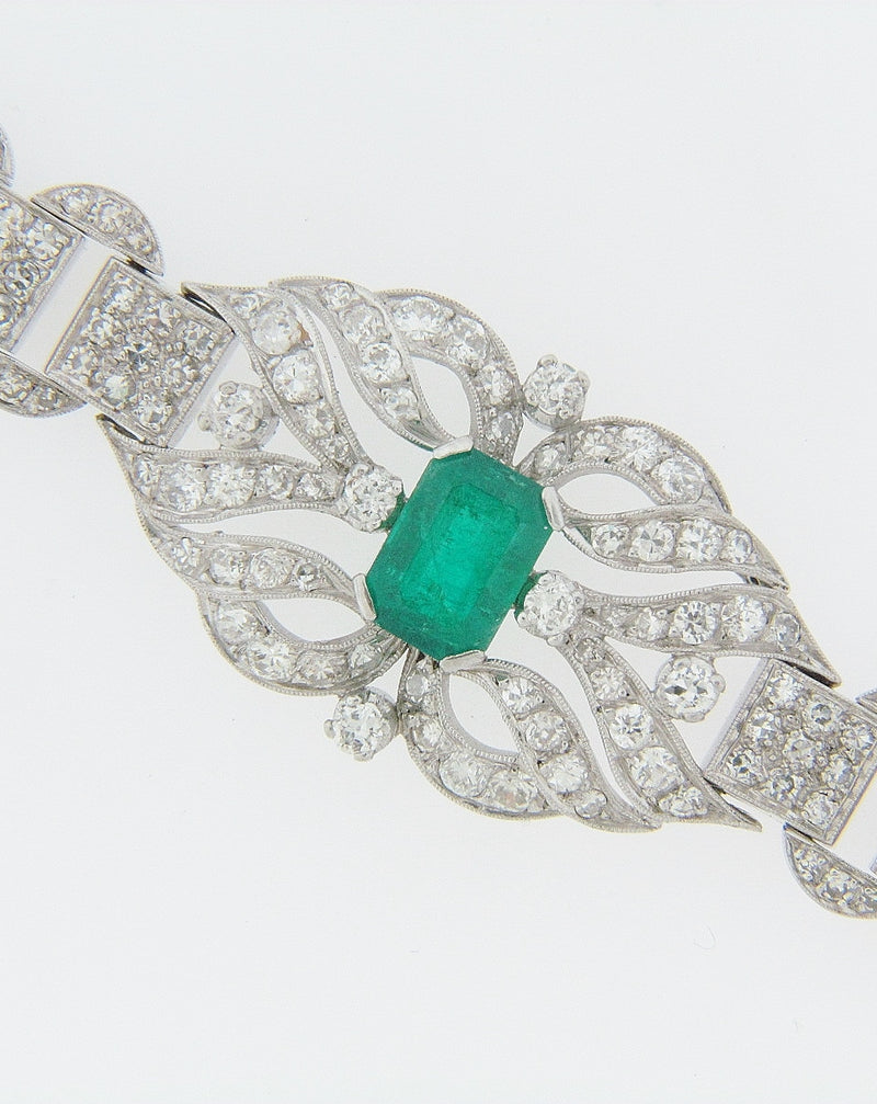 PLATINUM EMERALD AND DIAMOND BRACELET | 18 Karat Appraisers | Beverly Hills, CA | Fine Jewelry