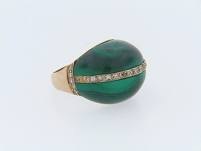 14K-YG MALACHITE AND DIAMOND RING | 18 Karat Appraisers | Beverly Hills, CA | Fine Jewelry