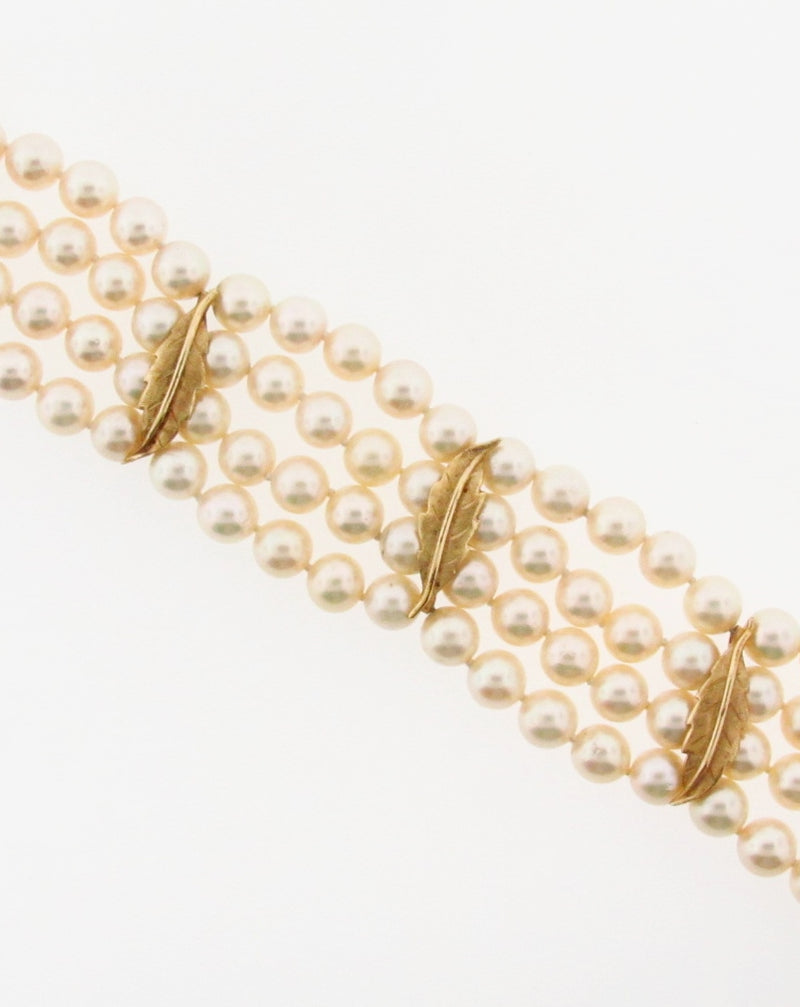 Cultured Pearl, Diamond, and 14K Yellow Gold Bracelet