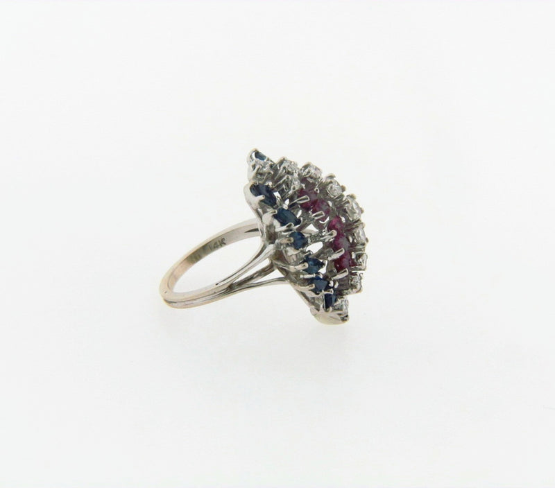 14K White Gold Diamond, Ruby, Sapphire Ring | 18 Karat Appraisers | Beverly Hills, CA | Fine Jewelry
