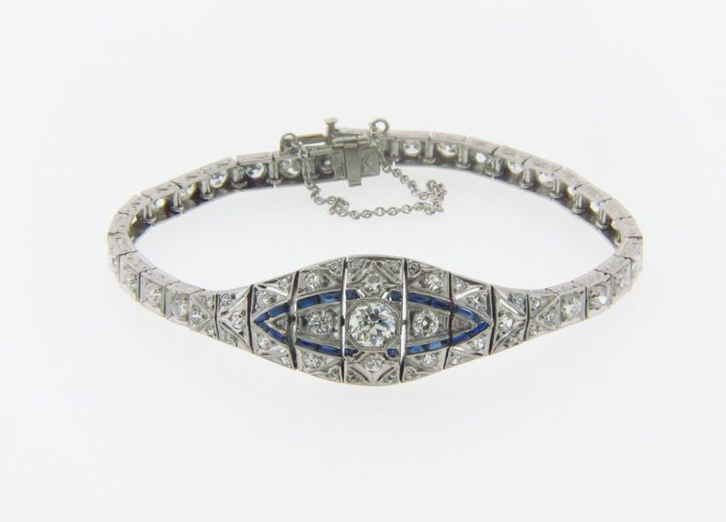 Art Deco, Platinum Diamond and Sapphire Bracelet