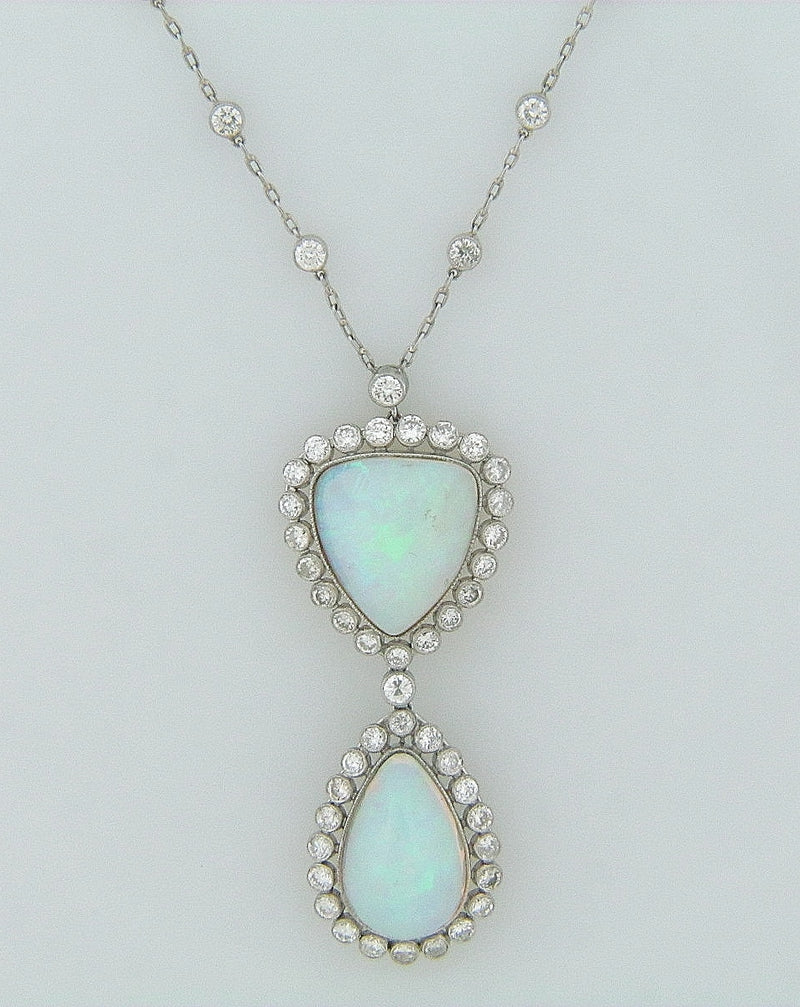 PLATINUM, 18K WHITE GOLD OPAL AND DIAMOND PENDANT | 18 Karat Appraisers | Beverly Hills, CA | Fine Jewelry