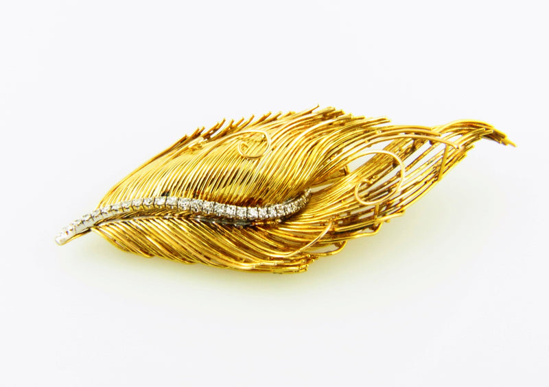 18K Yellow Gold, Diamond Leaf Brooch | 18 Karat Appraisers | Beverly Hills, CA | Fine Jewelry