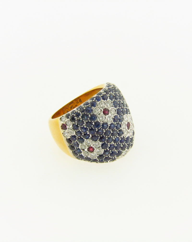 18K Yellow Gold, Diamond, Sapphire, and Ruby Ring | 18 Karat Appraisers | Beverly Hills, CA | Fine Jewelry