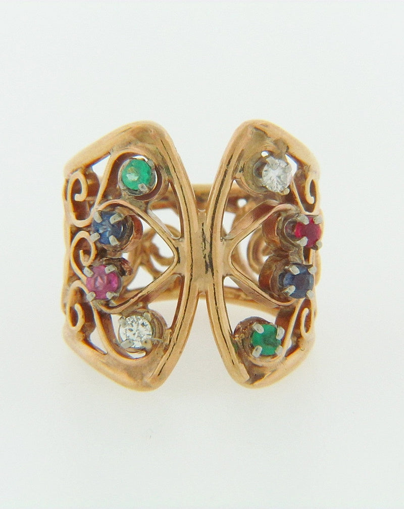 14K-YG BUTTERFLY GEMSTONE RING