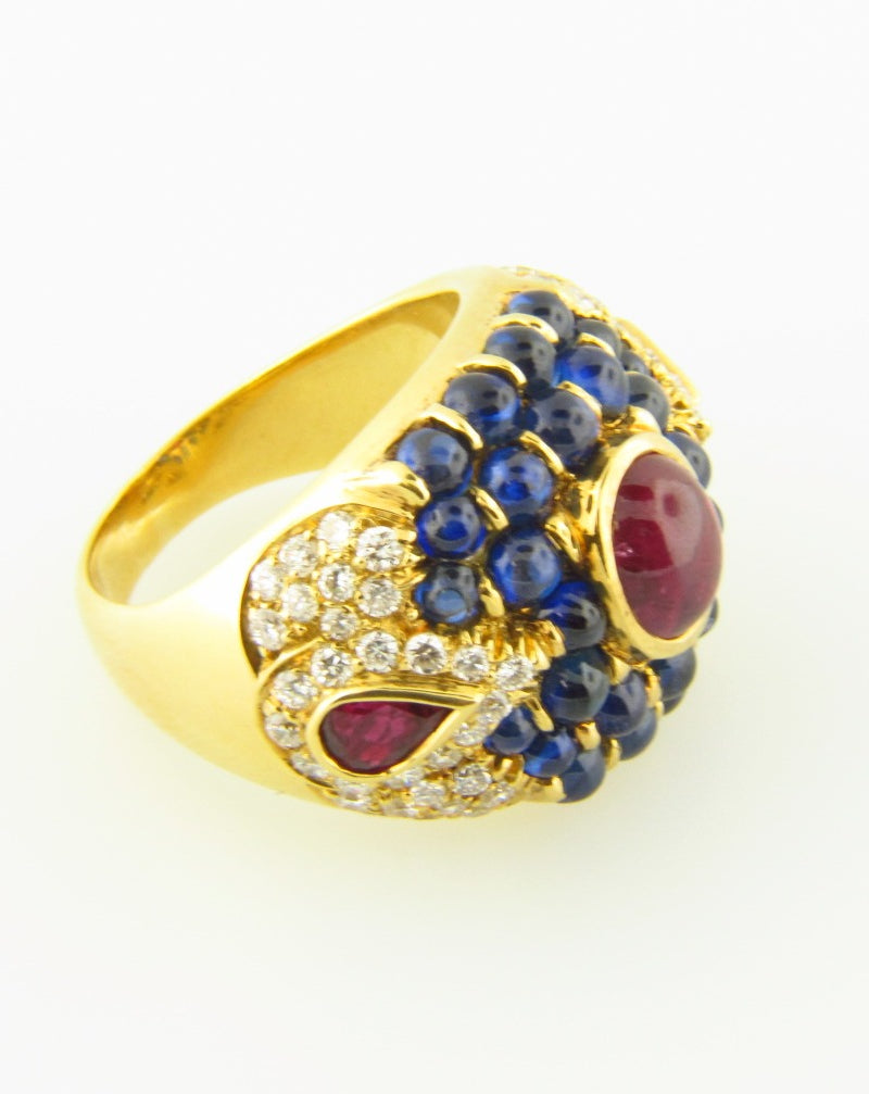 18K Yellow Gold, Ruby, Sapphire, and Diamond Ring | 18 Karat Appraisers | Beverly Hills, CA | Fine Jewelry