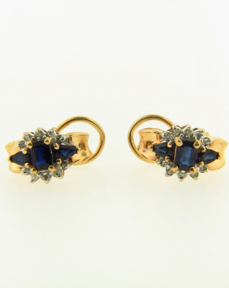 14K Yellow Gold Sapphire and Diamond Earrings | 18 Karat Appraisers | Beverly Hills, CA | Fine Jewelry