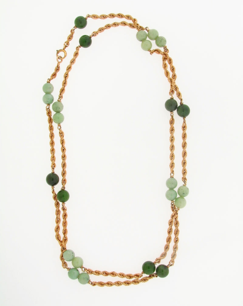 14K YELLOW GOLD JADE BEAD, ROPE TWIST CHAIN NECKLACE | 18 Karat Appraisers | Beverly Hills, CA | Fine Jewelry
