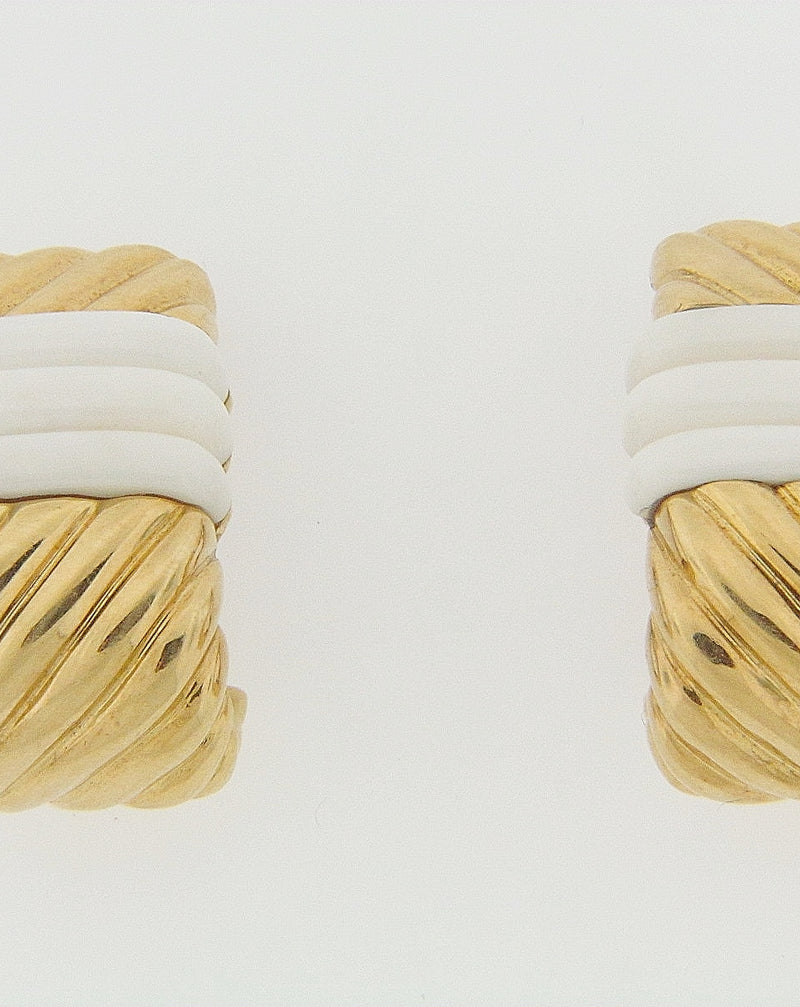 18K YELLOW GOLD WHITE CORAL HOOP EARCLIPS | 18 Karat Appraisers | Beverly Hills, CA | Fine Jewelry