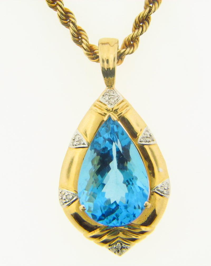 14K Yellow Gold Blue Topaz Pendant | 18 Karat Appraisers | Beverly Hills, CA | Fine Jewelry