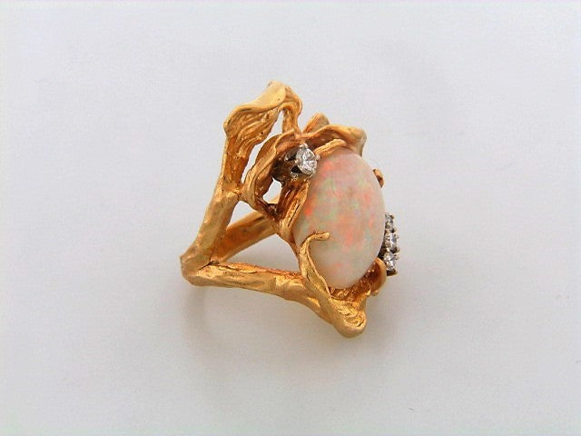 14K-YG WHITE OPAL AND DIAMOND ABSTRACT RING | 18 Karat Appraisers | Beverly Hills, CA | Fine Jewelry