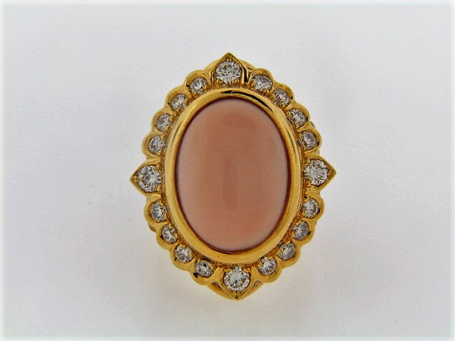 18K-YG PINK CORAL AND DIAMOND RING