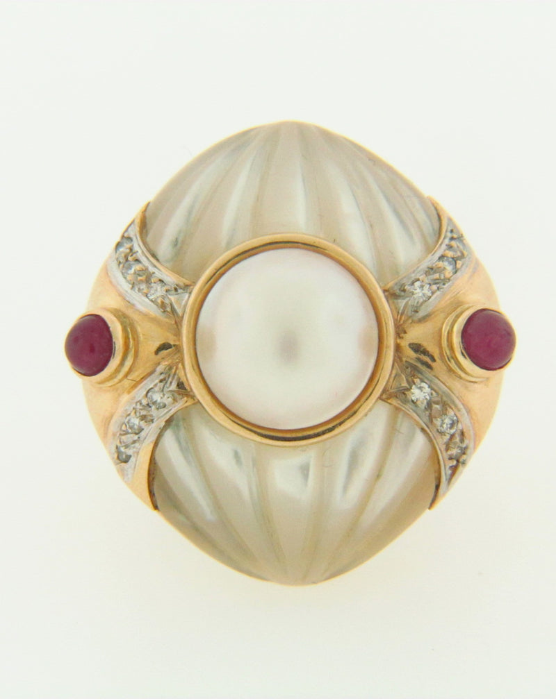 14K YELLOW GOLD MABE PEARL, RUBY, AND DIAMOND RING | 18 Karat Appraisers | Beverly Hills, CA | Fine Jewelry