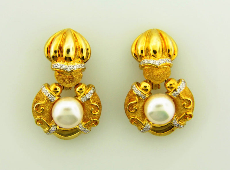 18K Yellow Gold, Door Knocker Pearl Earrings | 18 Karat Appraisers | Beverly Hills, CA | Fine Jewelry