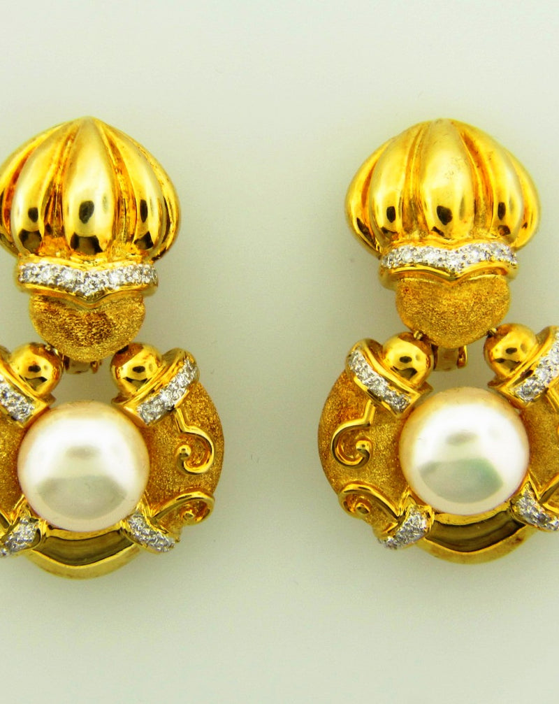18K Yellow Gold, Door Knocker Pearl Earrings | 18 Karat Appraisers | Beverly Hills, CA | Fine Jewelry