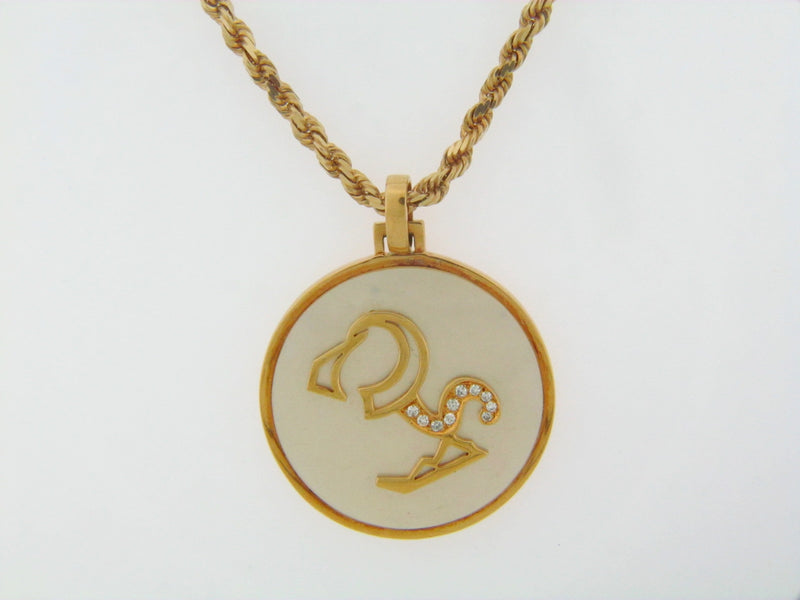 14K YELLOW GOLD MOTHER OF PEARL AND DIAMOND PENDANT | 18 Karat Appraisers | Beverly Hills, CA | Fine Jewelry