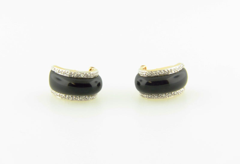 14K Yellow and White Gold, Onyx and Diamond Hoop Earrings | 18 Karat Appraisers | Beverly Hills, CA | Fine Jewelry