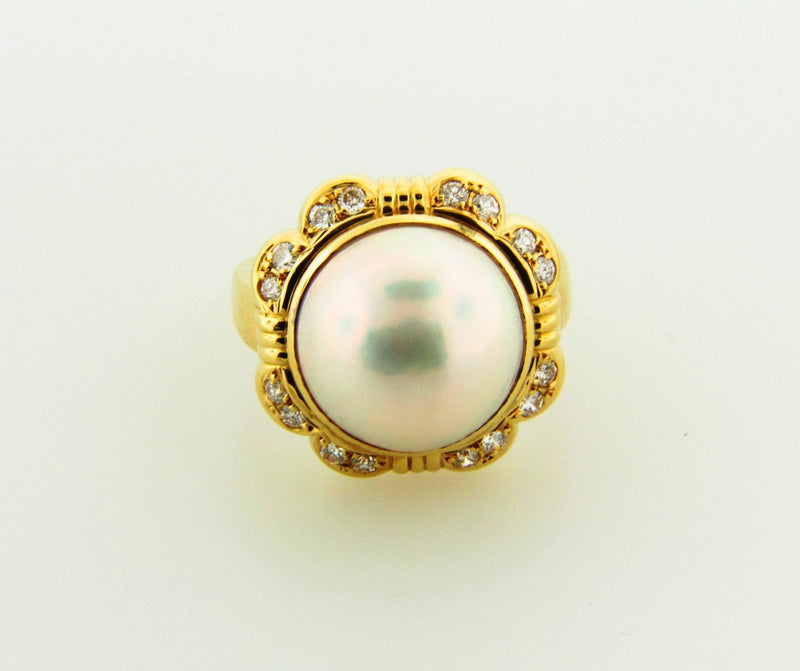 18K-YG MABE PEARL AND DIAMOND RING