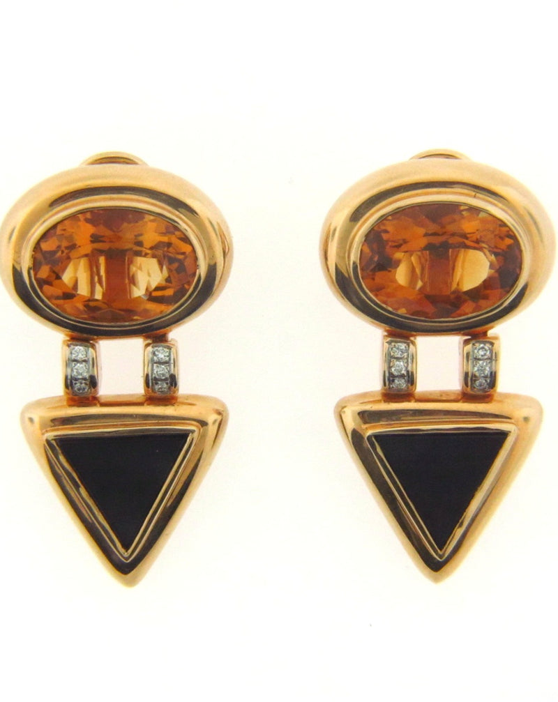 14K Yellow Gold Citrine, Diamond, and Black Onyx Earrings | 18 Karat Appraisers | Beverly Hills, CA | Fine Jewelry
