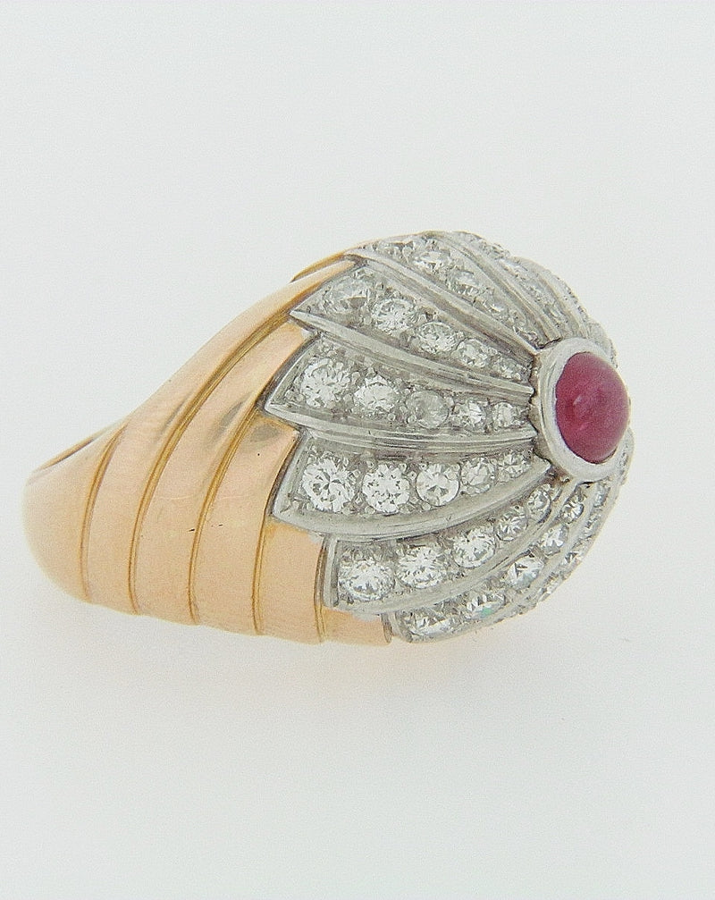 18K ROSE GOLD AND PLATINUM RUBY AND DIAMOND DOME RING | 18 Karat Appraisers | Beverly Hills, CA | Fine Jewelry