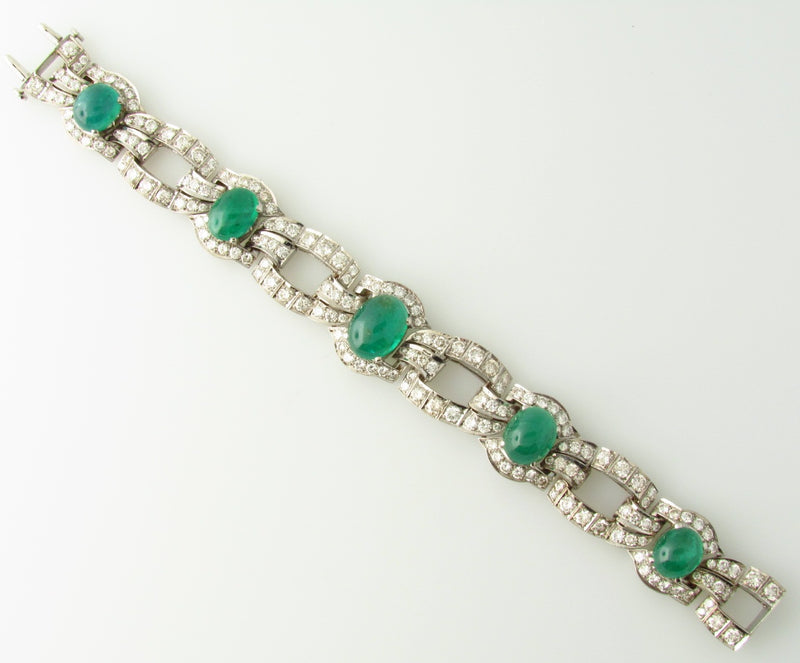 Art Deco, 18K White Gold Emerald and Diamond Bracelet