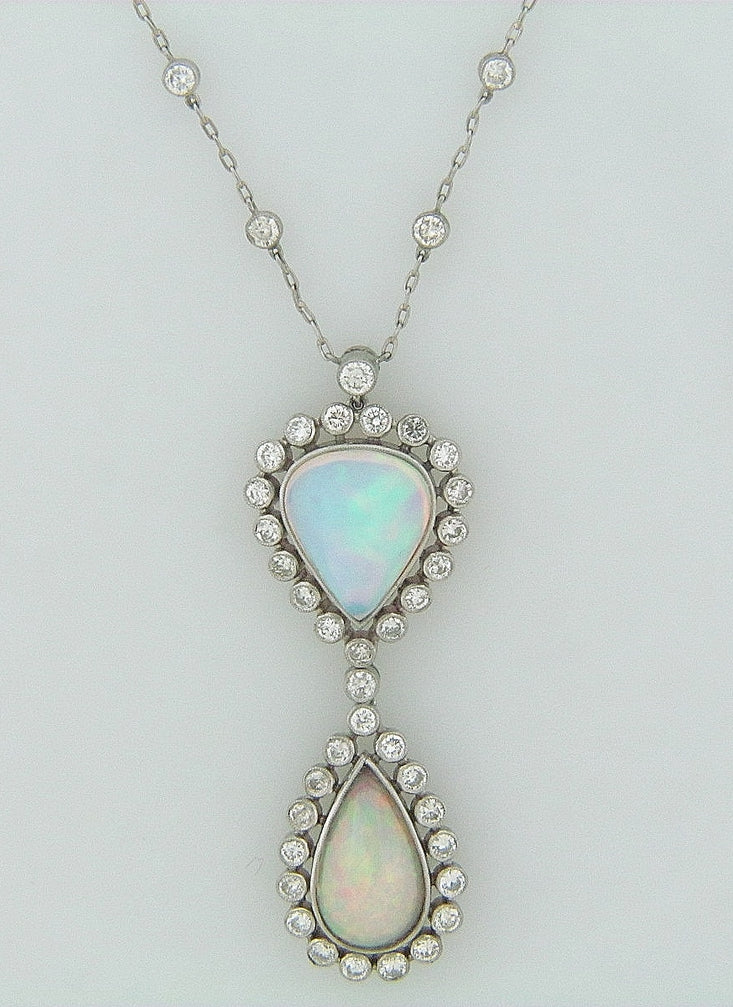 PLATINUM, 18K WHITE GOLD OPAL AND DIAMOND PENDANT | 18 Karat Appraisers | Beverly Hills, CA | Fine Jewelry