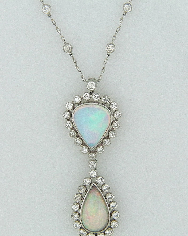 PLATINUM, 18K WHITE GOLD OPAL AND DIAMOND PENDANT | 18 Karat Appraisers | Beverly Hills, CA | Fine Jewelry