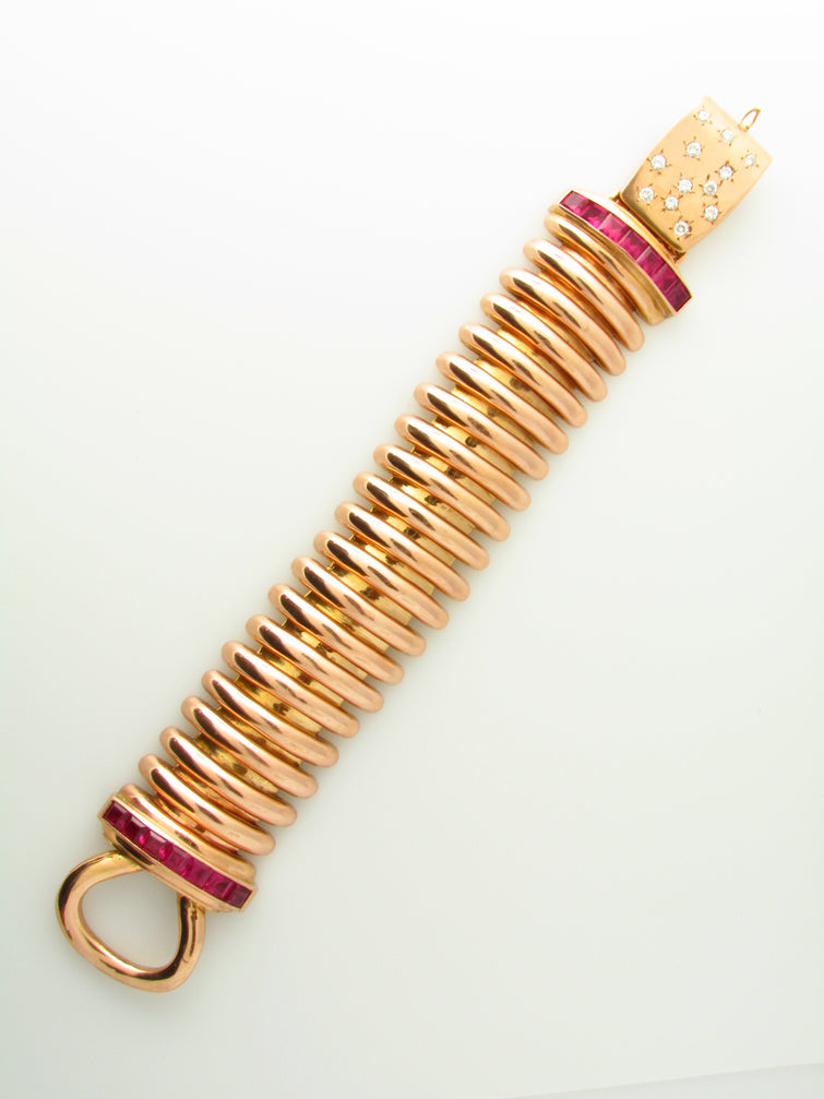 Retro 14K Rose and Yellow Gold, Ruby and Diamond Bracelet | 18 Karat Appraisers | Beverly Hills, CA | Fine Jewelry