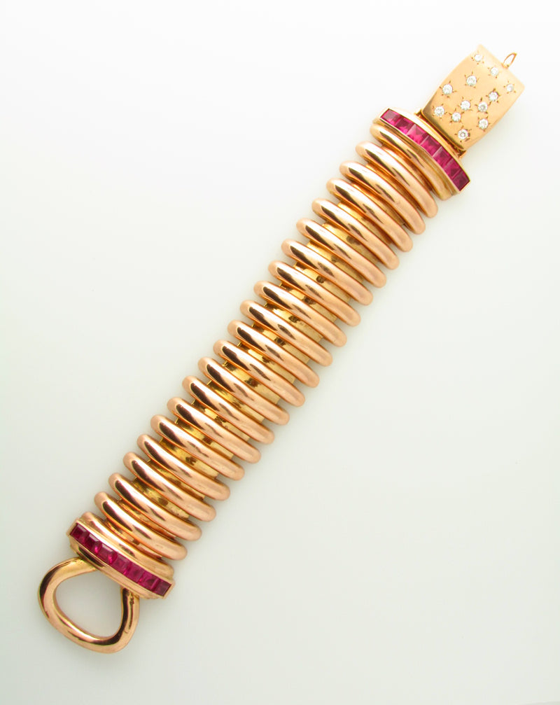 Retro 14K Rose and Yellow Gold, Ruby and Diamond Bracelet | 18 Karat Appraisers | Beverly Hills, CA | Fine Jewelry