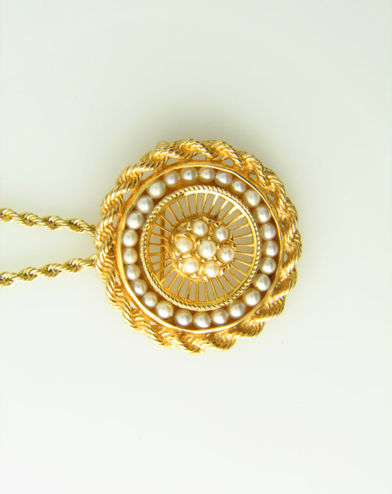 14K Yellow Gold, Circular Pearl Pendant | 18 Karat Appraisers | Beverly Hills, CA | Fine Jewelry