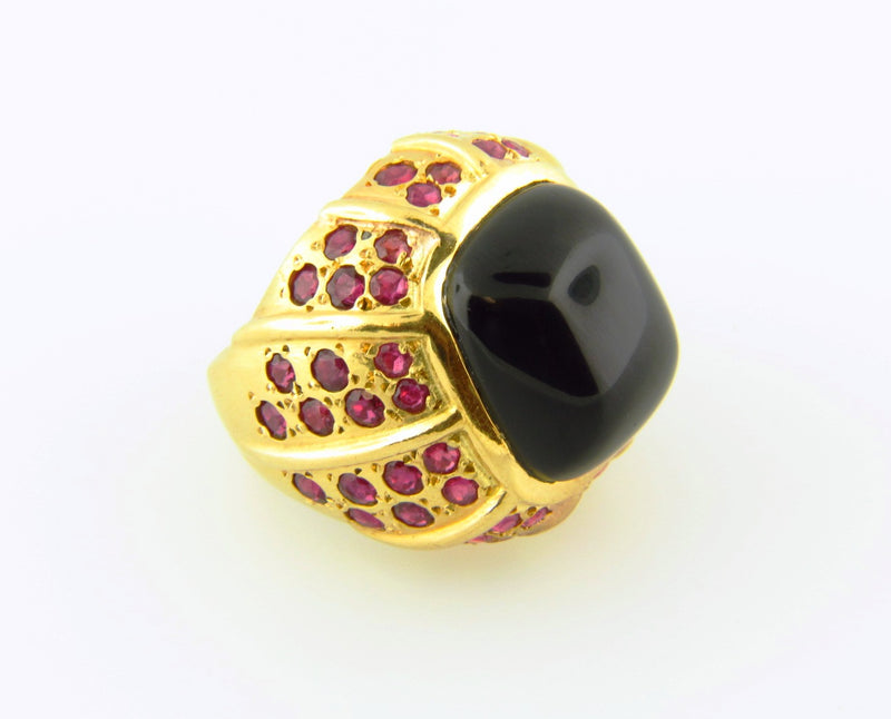 18K Yellow Gold, Onyx and Ruby Ring | 18 Karat Appraisers | Beverly Hills, CA | Fine Jewelry