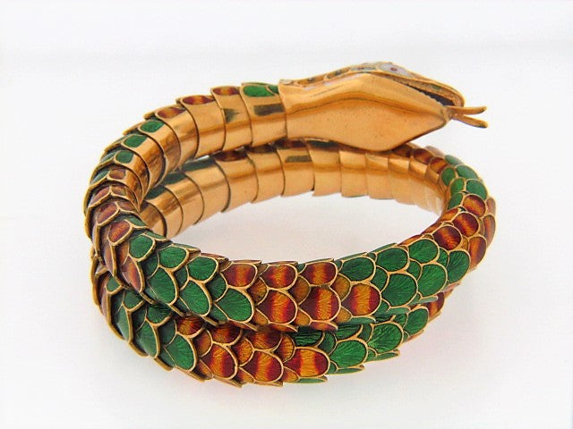 18K-YG SNAKE COIL ENAMEL BRACELET