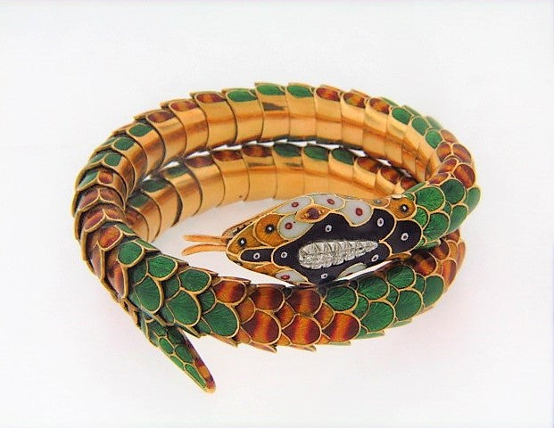 18K-YG SNAKE COIL ENAMEL BRACELET