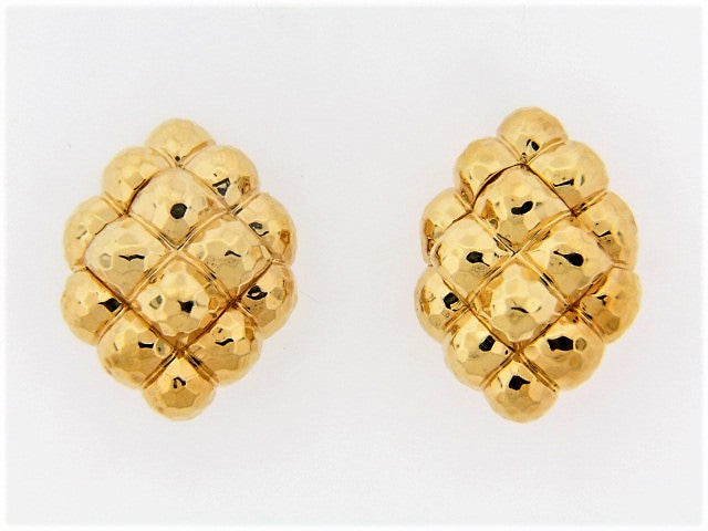 18K-YG HAMMERED GOLD EARCLIPS BY "HENRY DUNAY"