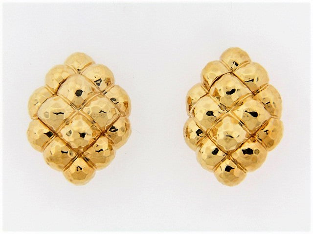 18K-YG HAMMERED GOLD EARCLIPS BY "HENRY DUNAY"
